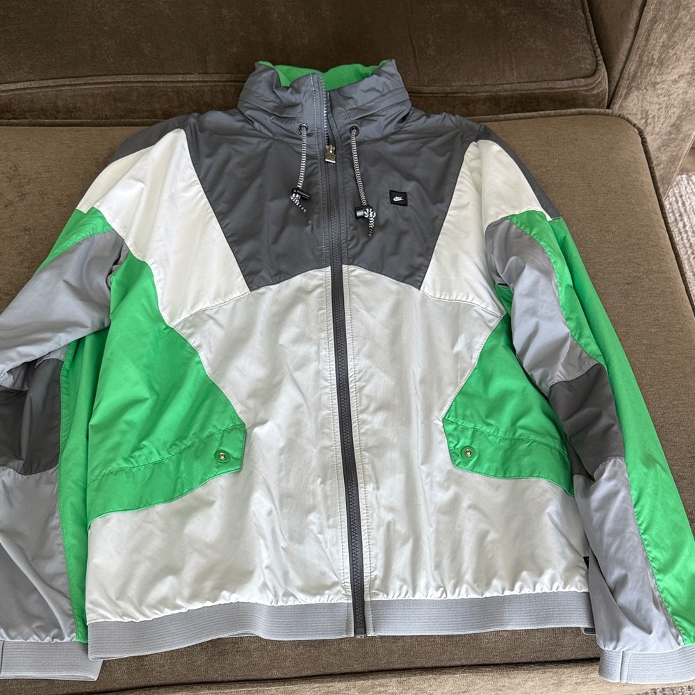 Nike Green and White Jacket with Hidden Hood